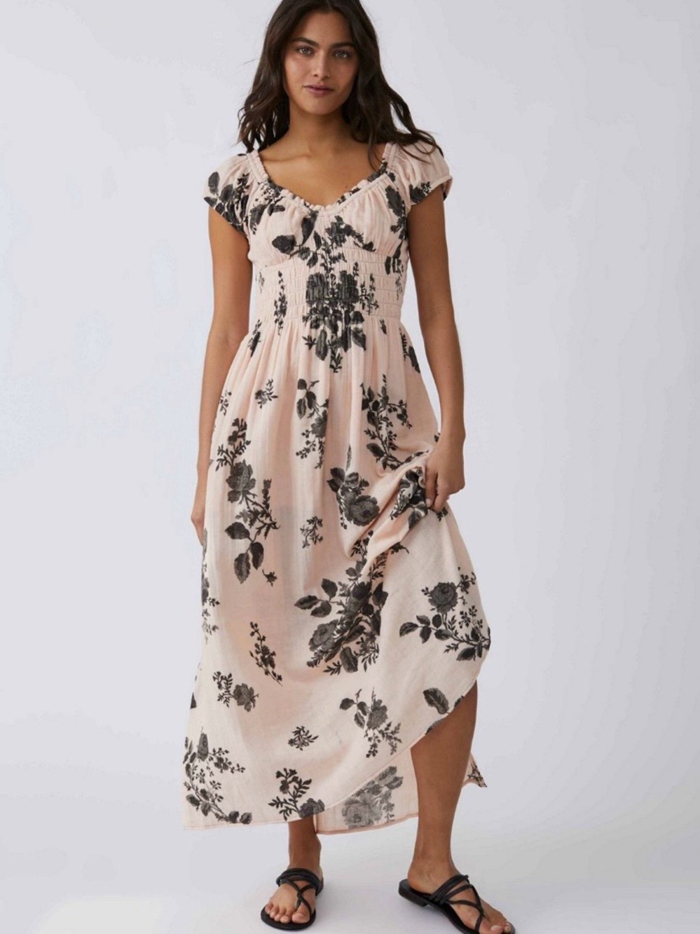 Forget Me Not Maxi Dress, Floral Smocked Midi Dress in Blush from Free People